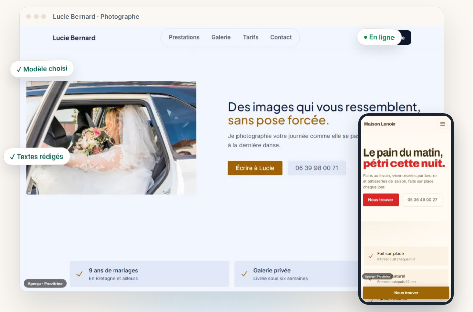 Provitrine : un site de photographe et un site de boulangerie créés avec l’outil