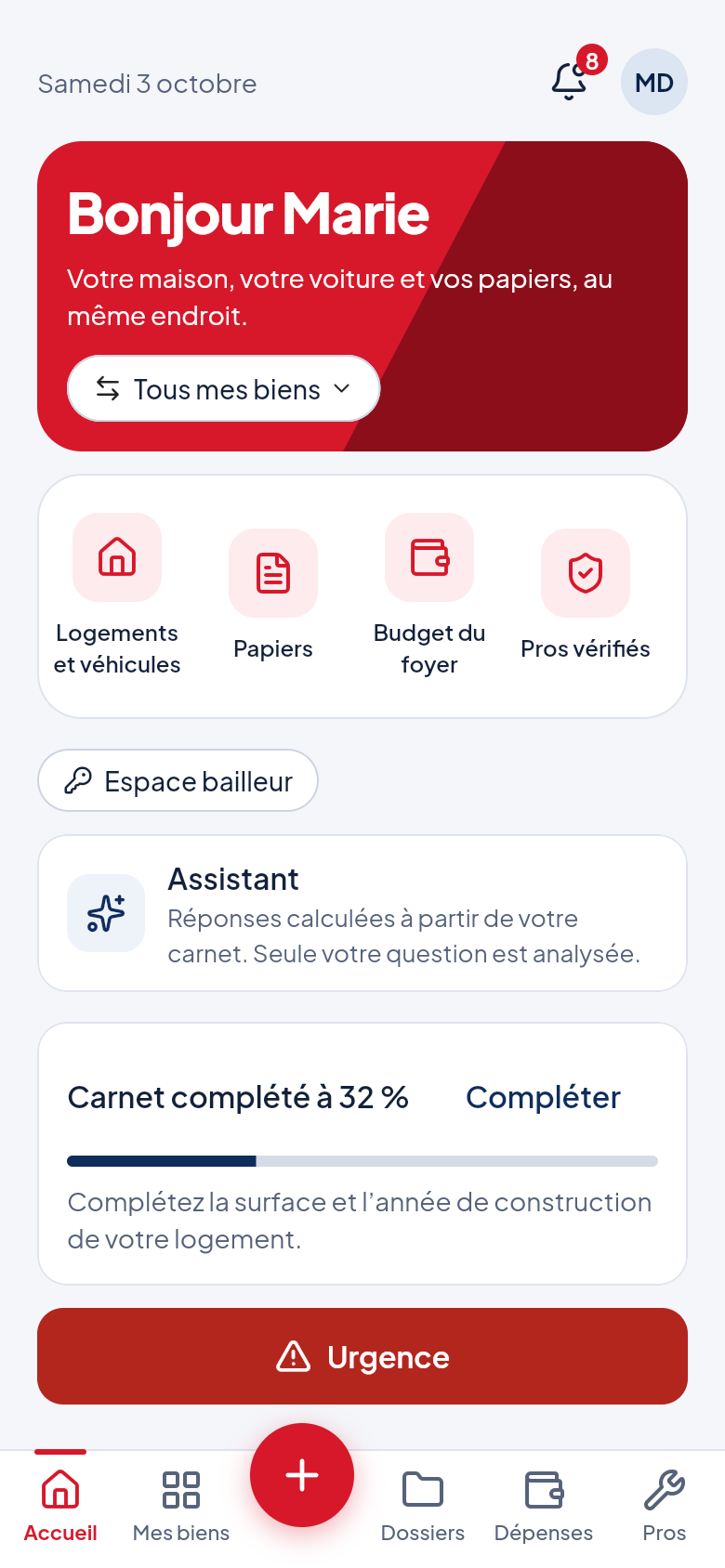 Carnet Maison, écran 1