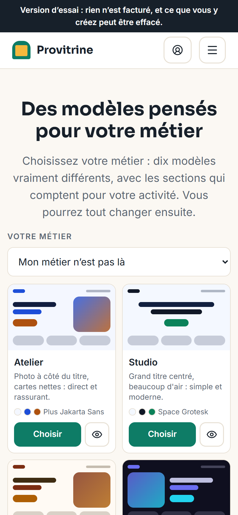 Provitrine sur téléphone : les modèles par métier